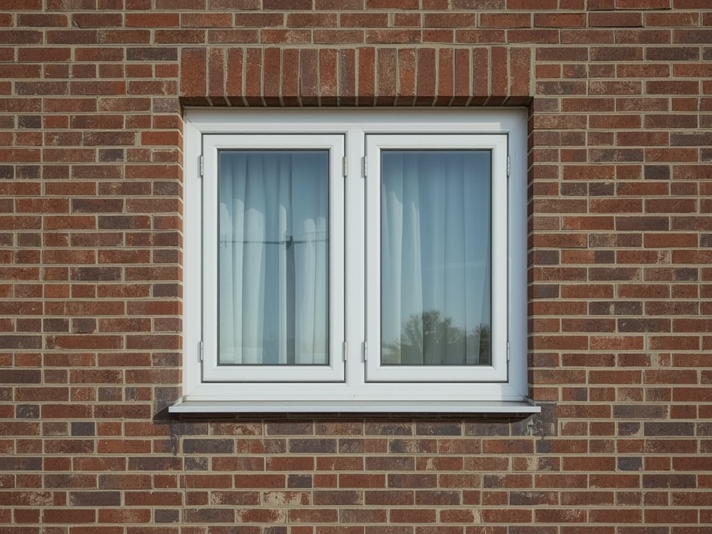 Detail draai-kiep kunststof kozijn wit op bakstenen gevel in Voorst