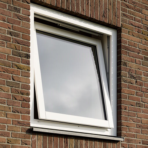 Detail draai-kiep kunststof kozijn wit op bakstenen gevel jaren 60 Zutphen