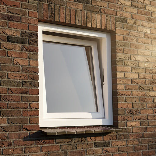 Detail draai-kiep kunststof kozijn wit op bakstenen gevel jaren 60 in Deventer Keizerslanden