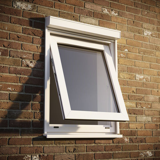 Detail draai-kiep kunststof kozijn wit op bakstenen gevel van een jaren-60 woning in Heerde