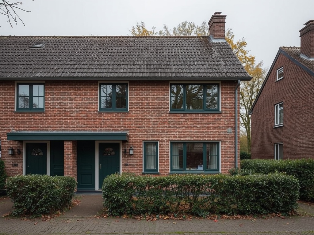 Twee-onder-een-kap woning Deventer Zandweerd met donkergroene kunststof kozijnen