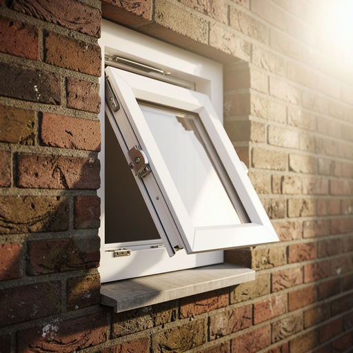 Detail draai-kiep kunststof kozijn wit op bakstenen muur woning Heerde