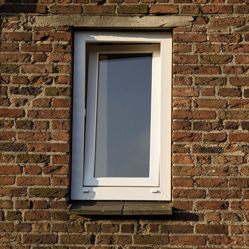 Detailopname van draai-kiepraam kunststof in witte uitvoering op bakstenen muur Deventer jaren 70 woning