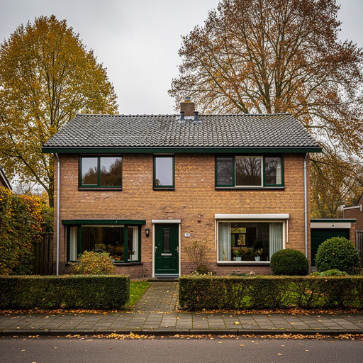 Twee-onder-een-kap woning in Heerde met donkergroene kunststof kozijnen aan de voorzijde