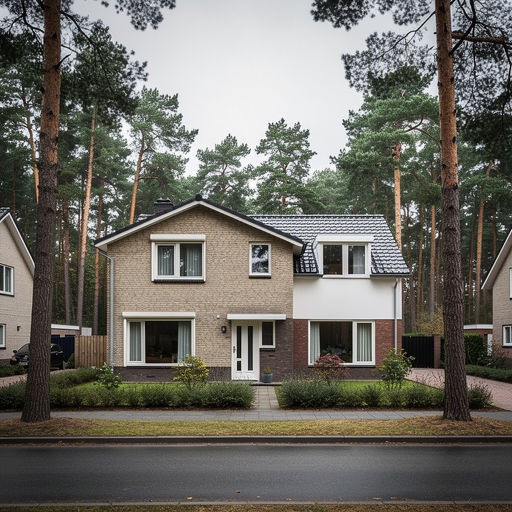 Vrijstaande woning in Voorst met witte kunststof kozijnen en groene straat
