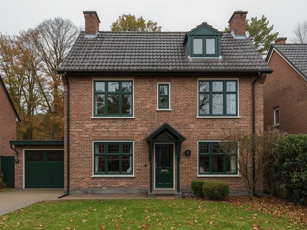 Twee-onder-een-kap woning in Apeldoorn Brinkhoek met donkergroene kunststof kozijnen