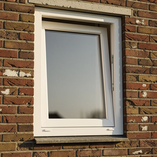 Detail van een wit kunststof draai-kiepraam in een bakstenen gevel van een jaren-60 woning in Epe