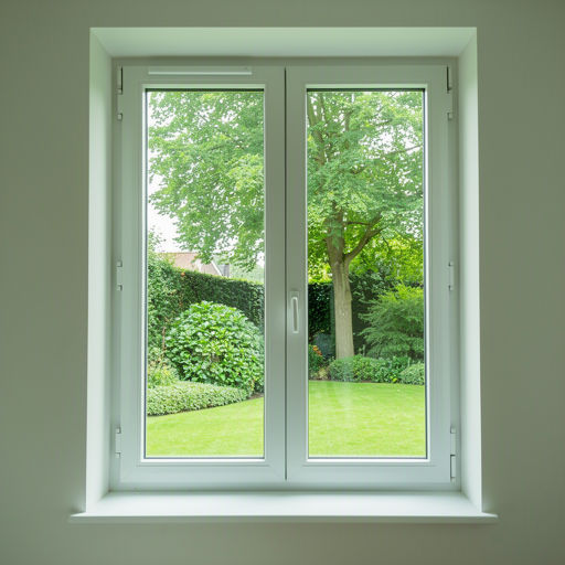 Interieur woning Apeldoorn met uitzicht door kunststof kozijnen op een groene tuin